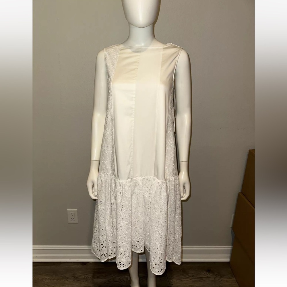 Adeam Intermix "Oceanic" white cotton embroidered drop waist boho midi dress XS - Picture 2 of 8